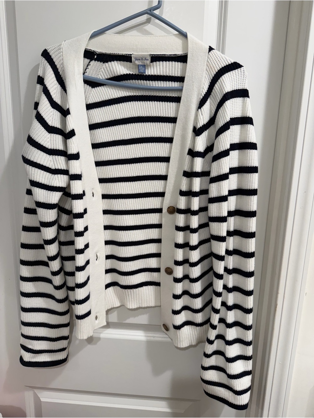 Striped Black & White Button-Front Cardigan Sweater